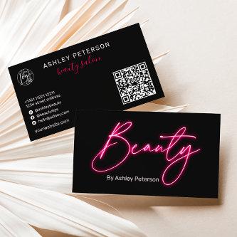 Modern glam pink neon beauty script logo qr code