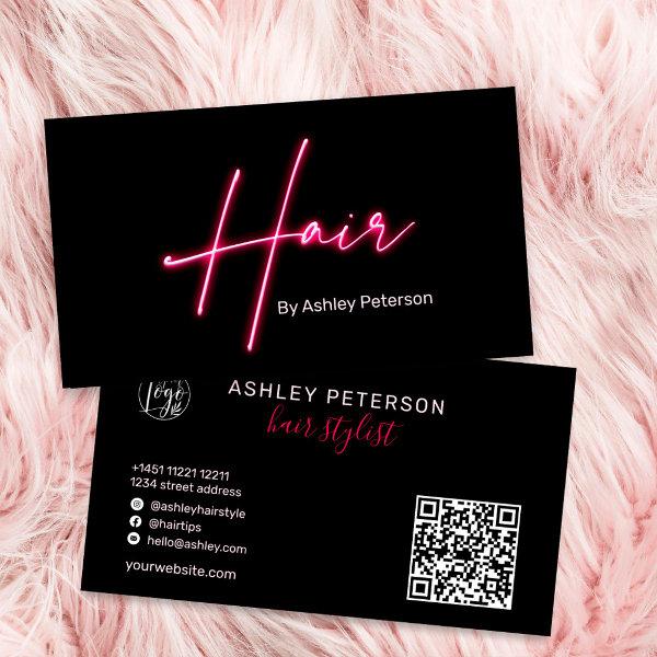 Modern glam pink neon hair script logo qr code