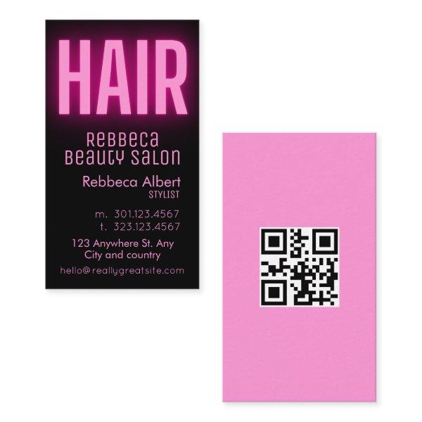 Modern glam pink neon hair script logo qr code