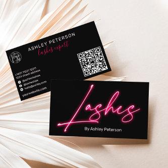 Modern glam pink neon lashes script logo qr code