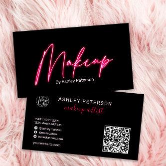 Modern glam pink neon makeup script logo qr code