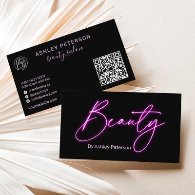 Modern glam purple neon beauty script logo qr code