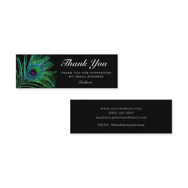 Modern Glitter Peacock Feather Boho Thank You Mini