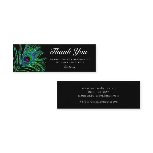 Modern Glitter Peacock Feather Boho Thank You Mini