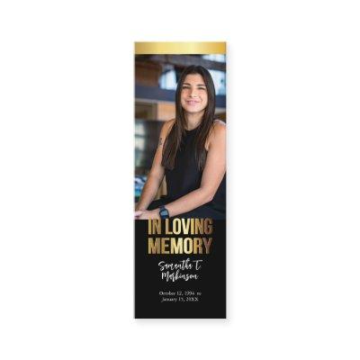 Modern Gold and Black Photo Funeral Bookmark Mini