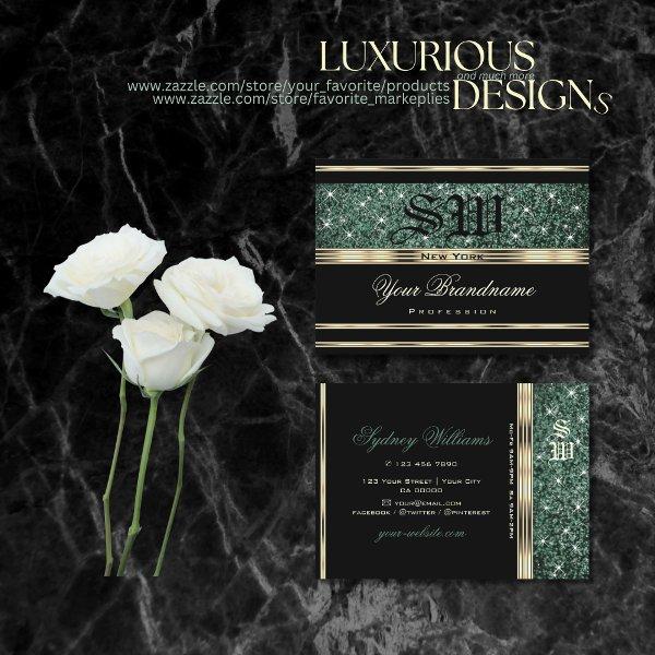 Modern Gold Black Forest Green Glitter Monogram