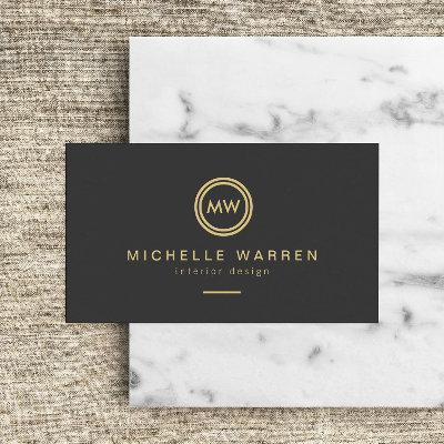 Modern Gold Circle Monogram Initials on Dark Gray