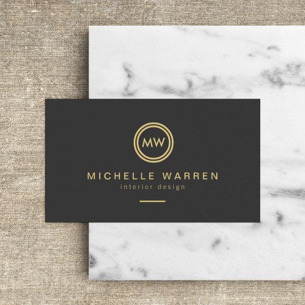 Modern Gold Circle Monogram Initials on Dark Gray