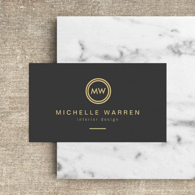Modern Gold Circle Monogram Initials on Dark Gray