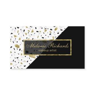 Modern Gold Foil Marble Terrazzo Black Pattern
