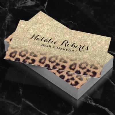 Modern Gold Glitter Leopard Print Beauty Salon