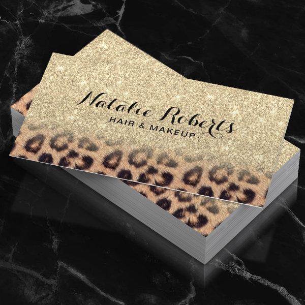 Modern Gold Glitter Leopard Print Beauty Salon
