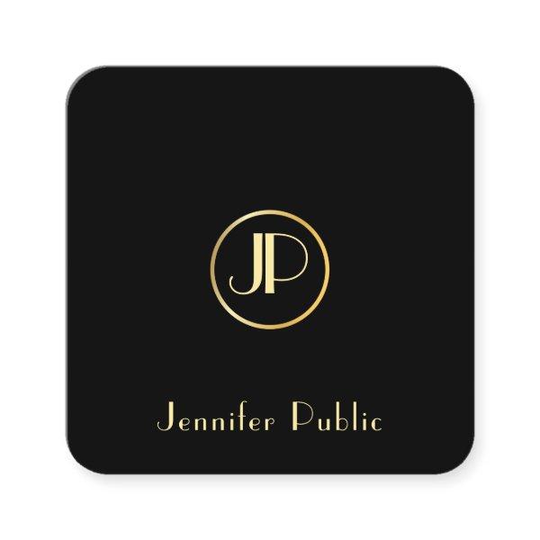 Modern Gold Monogram Black Template Elegant Trendy Square
