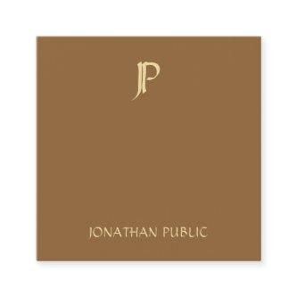 Modern Gold Monogram Coffee Brown Chic Plain Square