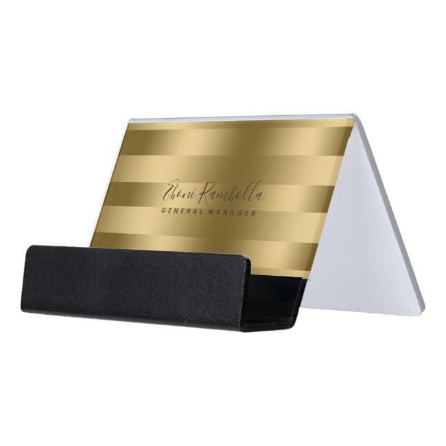 Modern Gold On Gold Stripes Pattern Desk Holder