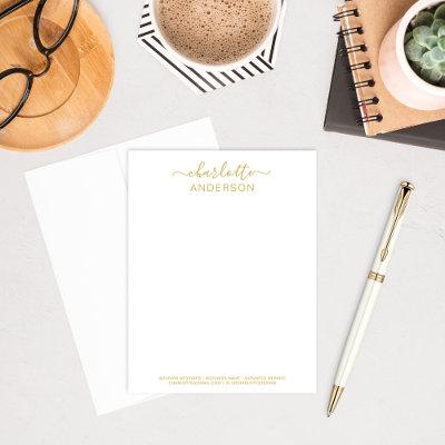 Modern Gold Personalized Calligraphy Name Business Note Card