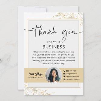 Modern Gold Real Estate Agent Photo Thank you Card