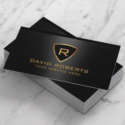 Modern Gold Shield Monogram Logo Black Metallic
