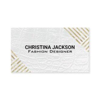 Modern Gold Striped Pattern | White Leather