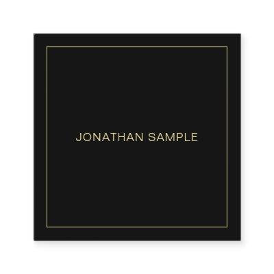 Modern Gold Text Name Elegant Black Template Square