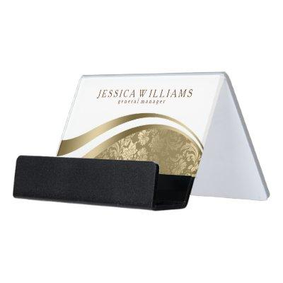 Modern Gold & White Geometric Wavy Stripes Desk  Holder