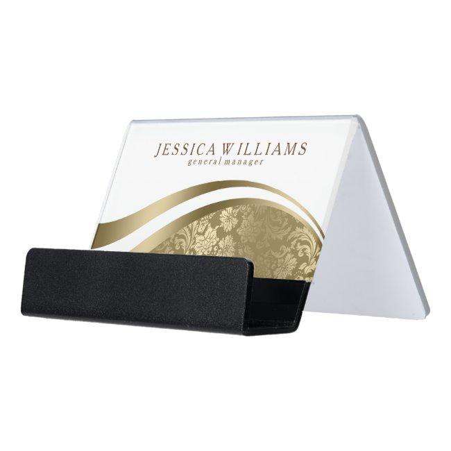 Modern Gold & White Geometric Wavy Stripes Desk  Holder