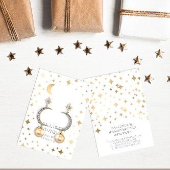 Modern Gold White Stars Moon Earring Display Card