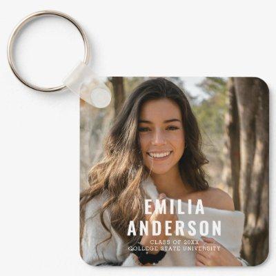 Modern Graduation Photo QR Code Info  Keychain