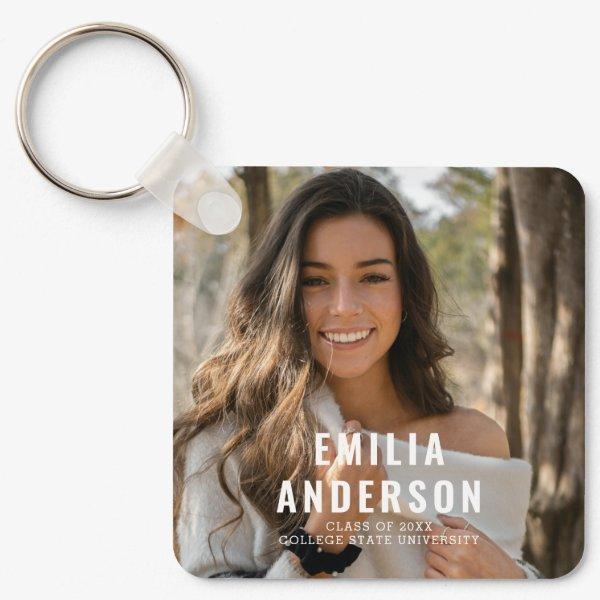 Modern Graduation Photo QR Code Info  Keychain