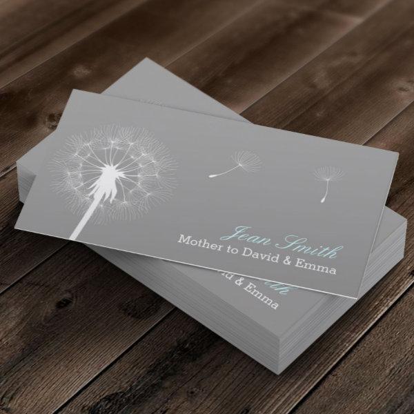 Modern Gray Dandelion Flowing Mommy Calling Card