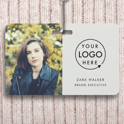 Modern Gray ID Card | Logo Photo Business Staff Badge
