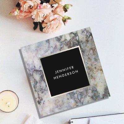 Modern gray marble black silver professional square