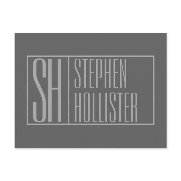 Modern, Gray on Dark Gray, Initials & Name Logo Postcard