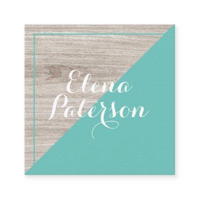 Modern gray wood light teal colorblock handmade square