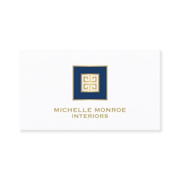 Modern Greek Key Designer Logo Gold/Navy Blue