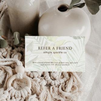 Modern Green and White Palm Print Referral Card