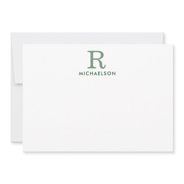 Modern Green Monogram Correspondence Note Card