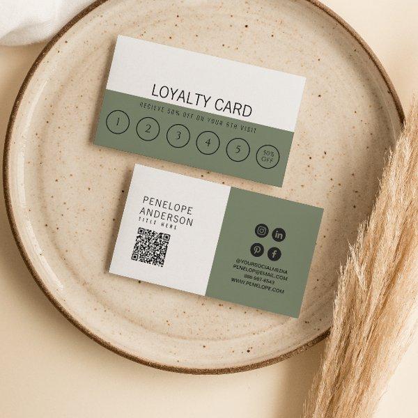 Modern Green Neutral Trendy Elegant Unique 6 Punch Loyalty Card