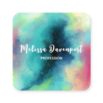 Modern Green & Red Space Nebula Watercolor Square