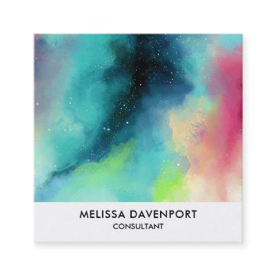 Modern Green & Red Space Nebula Watercolor Square