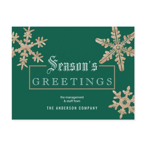 Modern Green Snowflake Vintage Wood Business Postcard