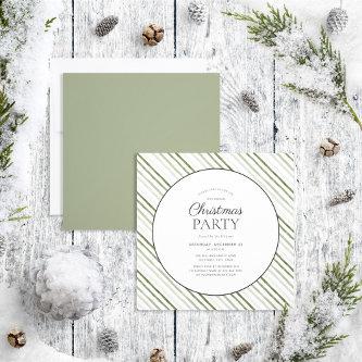 Modern Green Stripe Script Circle Christmas Party Invitation