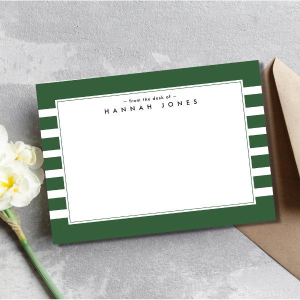 Modern Green Striped Border    Note Card