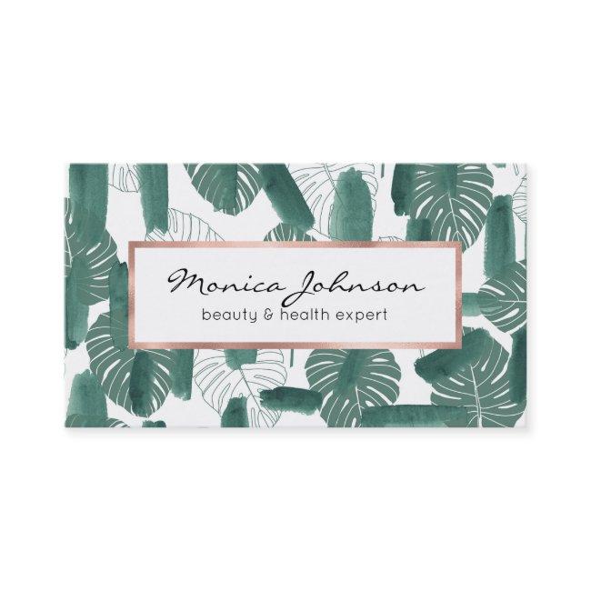 Modern Green White Monstera Leaves Brushstrokes