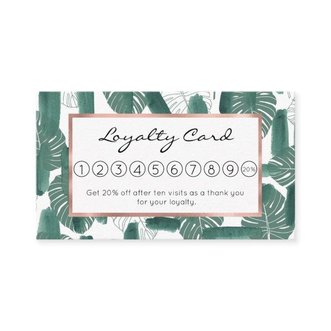 Modern Green White Monstera Leaves Brushstrokes Loyalty Card