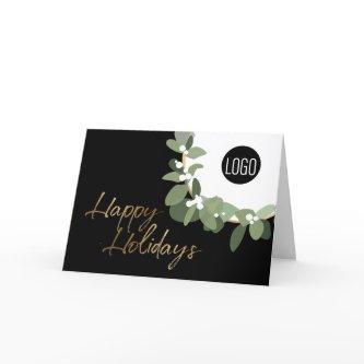 Modern Green Wreath Black Corporate Happy Holidays Holiday Card