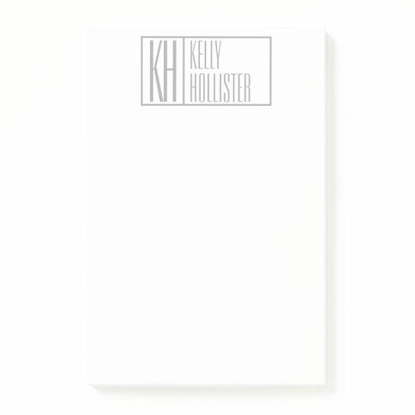 Modern Grey Initials & Name Logo Post-it Notes