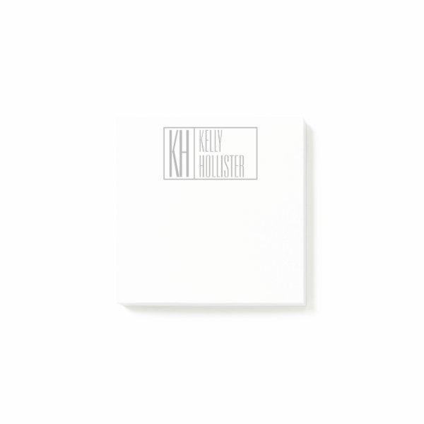 Modern Grey Initials & Name Logo Post-it Notes