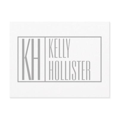 Modern Grey Initials & Name Logo Postcard
