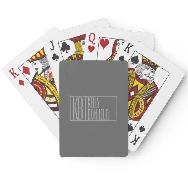 Modern, Grey on Dark Grey, Initials & Name Logo Poker Cards